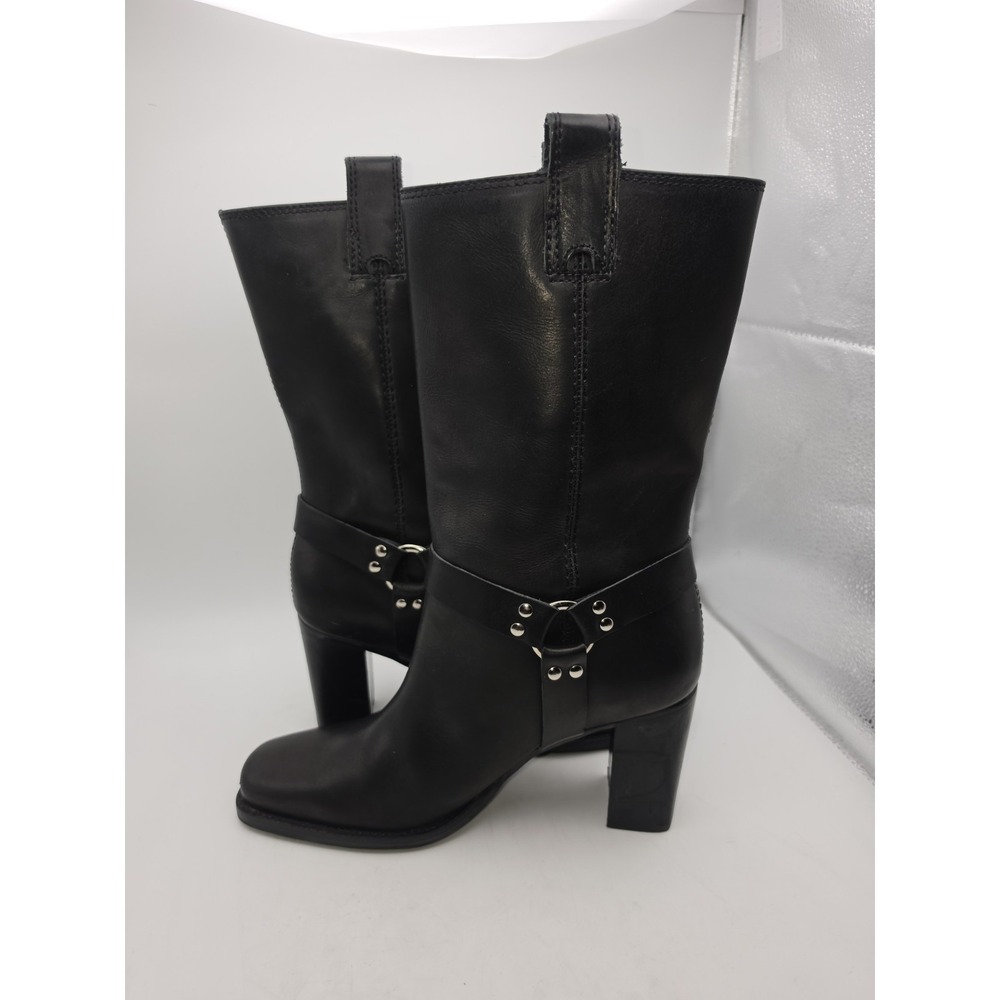 Apostrophe Vintage Black Leather Square Toe Mid-Calf Harness Boots Size 8 - Picture 7 of 12